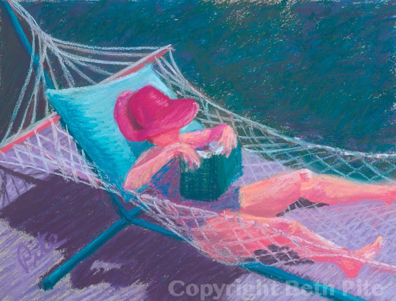 Lazy Afternoon II<div>Pastel on paper, 9” x 11” (15” x 17” matted and framed), $590. If this doesn’t say relaxation, I don’t know what does.</div>