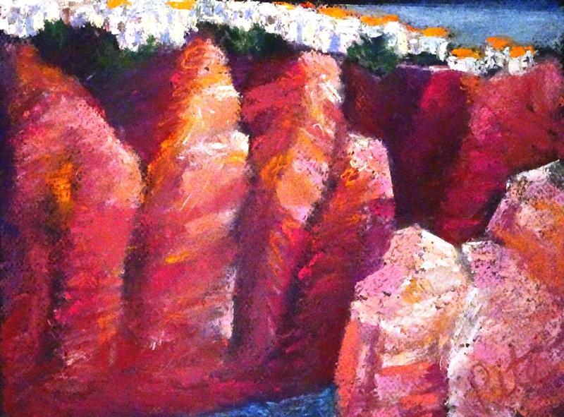 Gorge at Ronda 2<div>Pastel on paper, 9 x 12” (14 x 17” matted and framed), $590. This incredible scene shows the 400 foot deep gorge that has protected the Spanish town of Ronda from invaders for centuries. See it at Arts Unique, in Avon, CT</div>